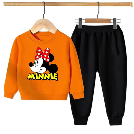 ORANGE MINNIE PRINTED KIDS SWEAT SUIT