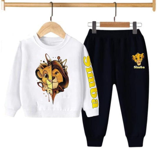 WHITE SIMBA PRINTED KIDS SWEAT SUIT