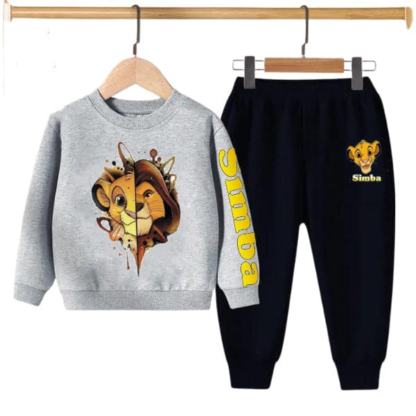 GREY SIMBA PRINTED KIDS SWEAT SUIT