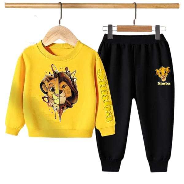 YELLOW SIMBA PRINTED KIDS SWEAT SUIT