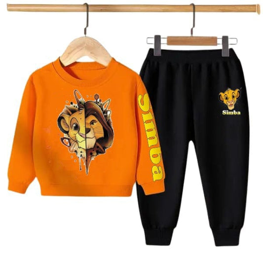 ORANGE SIMBA PRINTED KIDS SWEAT SUIT