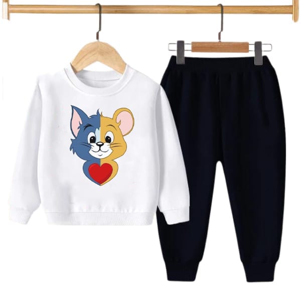 WHITE TOM & JERRY PRINTED KIDS SWEAT SUIT