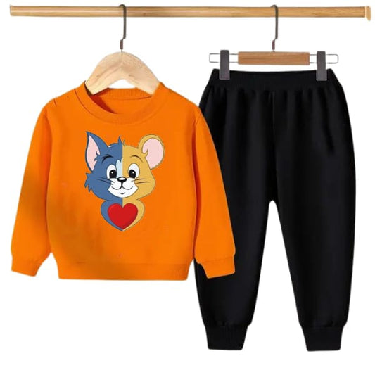 ORANGE TOM & JERRY PRINTED KIDS SWEAT SUIT