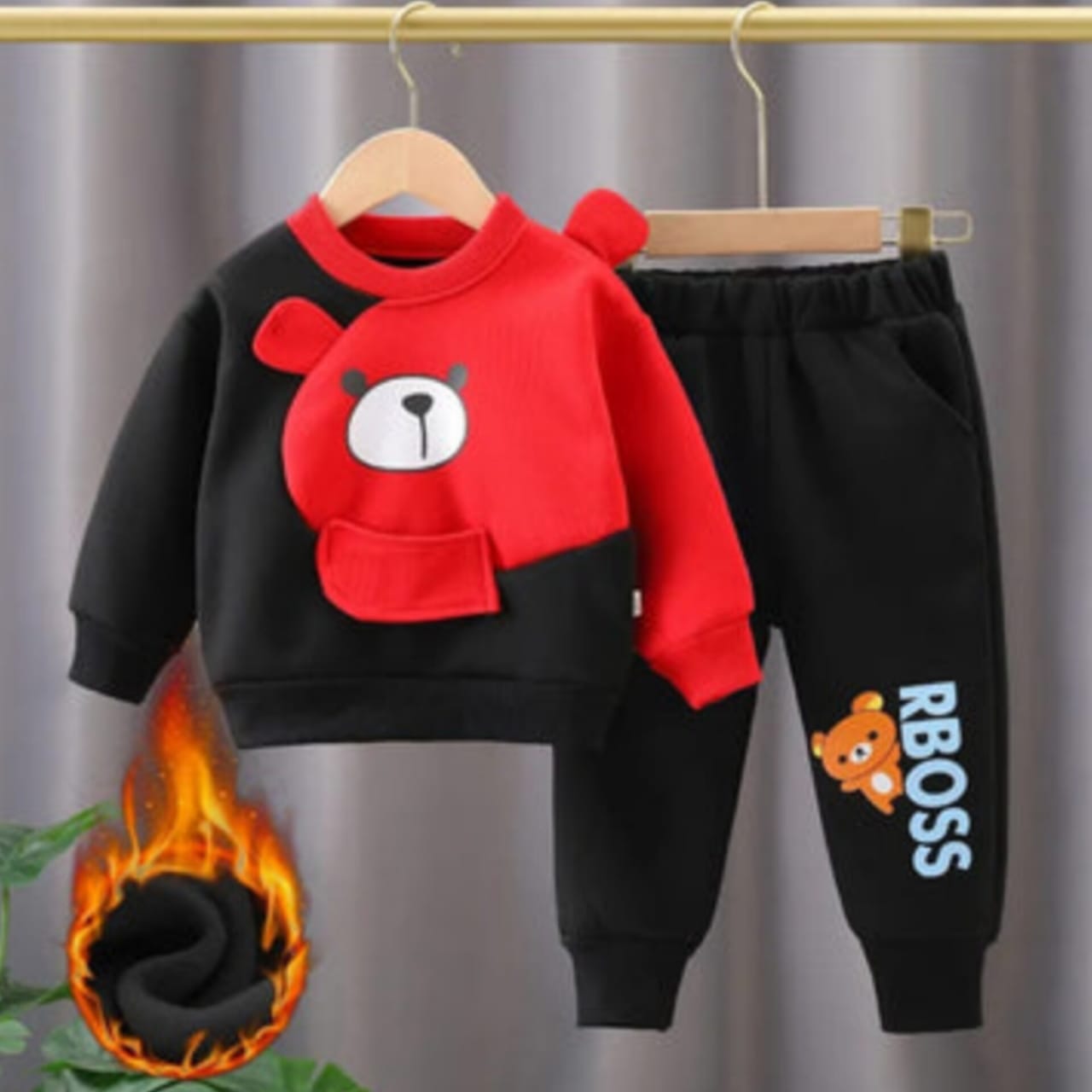 RED & BLACK POOH KIDS WINTER PANEL TRACKSUIT