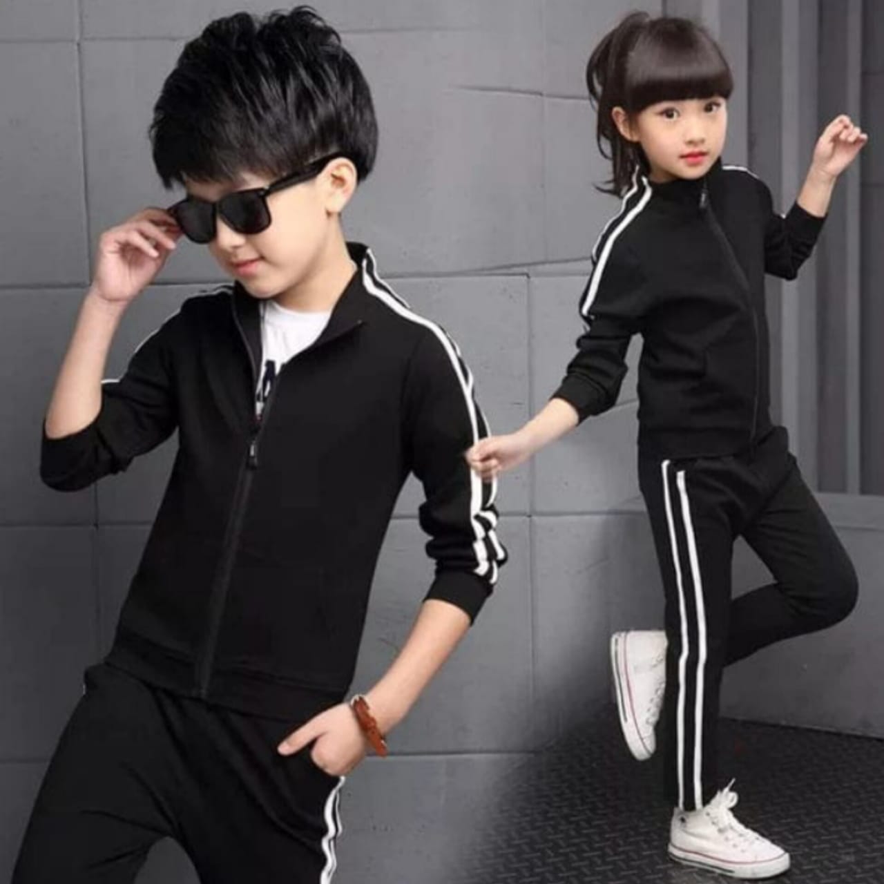 BLACK STRIPE PREMIUM WINTER KIDS TRACKSUITS