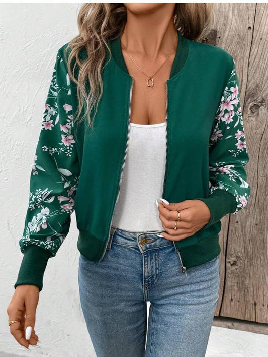 Green Flower zipper jacket