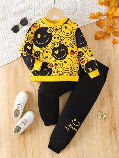 YELLOW EMOJI KIDS WINTER PANEL TRACKSUIT