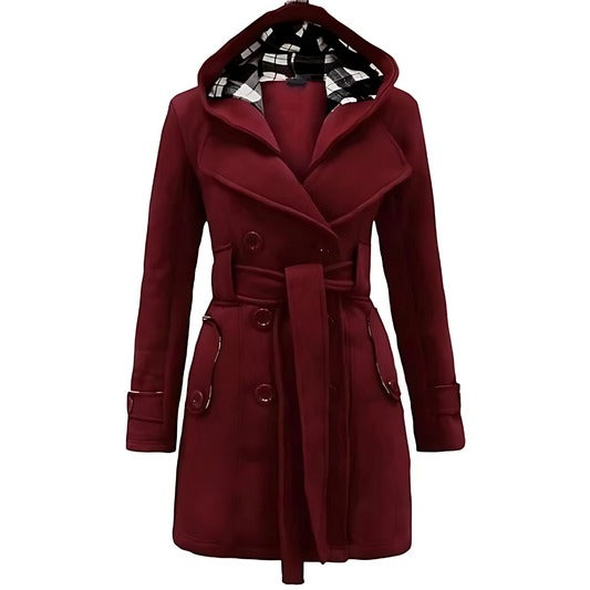 Maroon Women Stylish Long Cape Cloak Hooded Coat