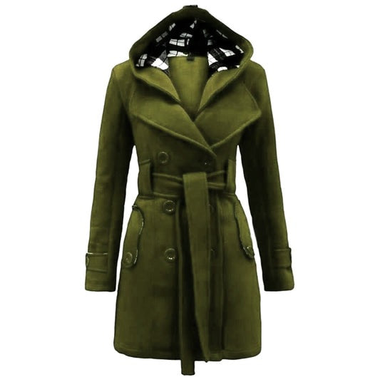 Green Women Stylish Long Cape Cloak Hooded Coat