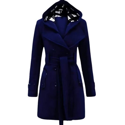 Royal Blue Women Stylish Long Cape Cloak Hooded Coat