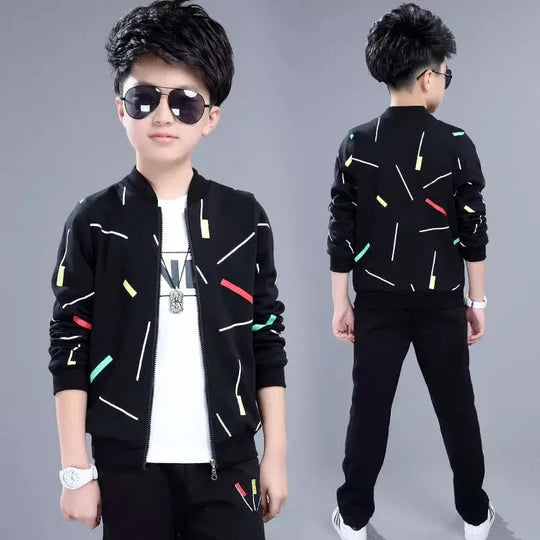 2 Pcs BLACK KIDS WINTER FLEECE TRACKSUIT