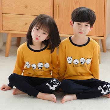 YELLOW AND BLACK BABY PANDA PRINTED KIDS WEAR