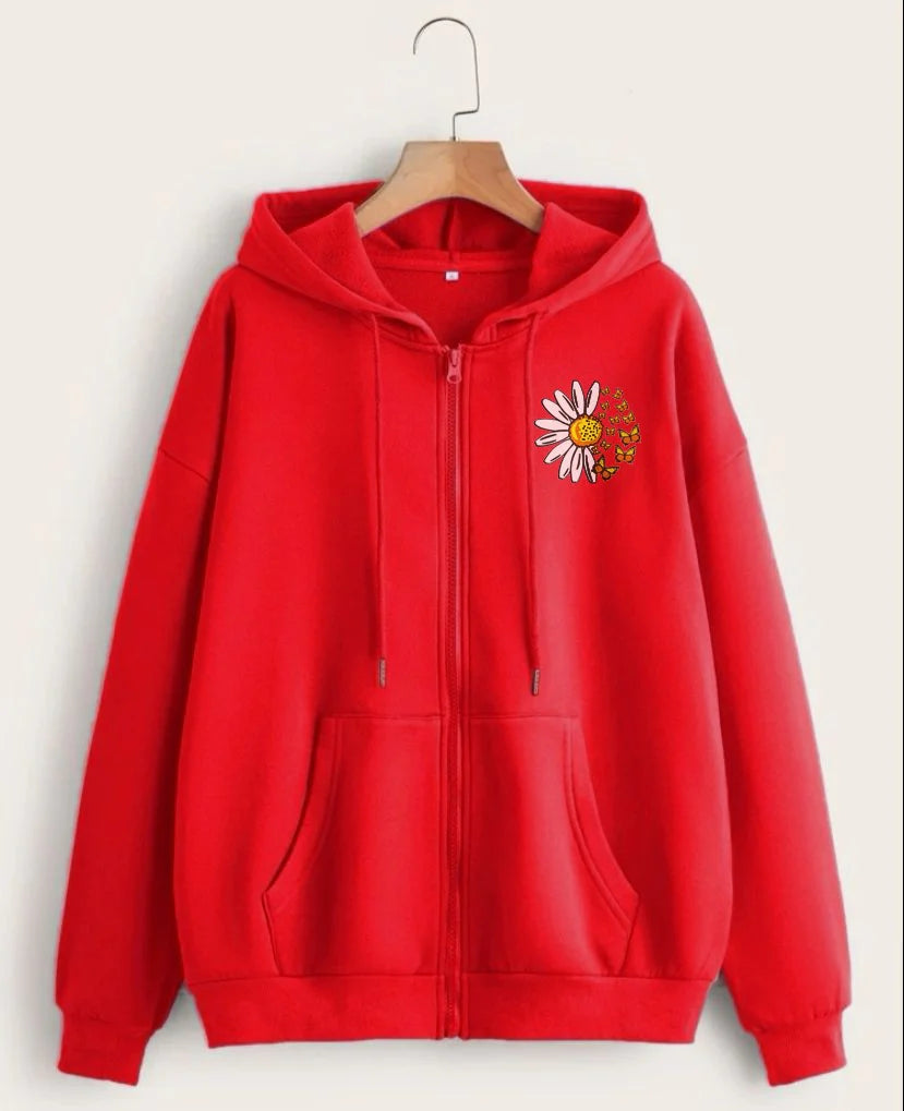 Style Heaven Daisy Flower Printed Zipper Hoodie For Women