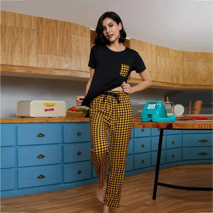 Mustard Check Pocket Pj Set Sleepwear