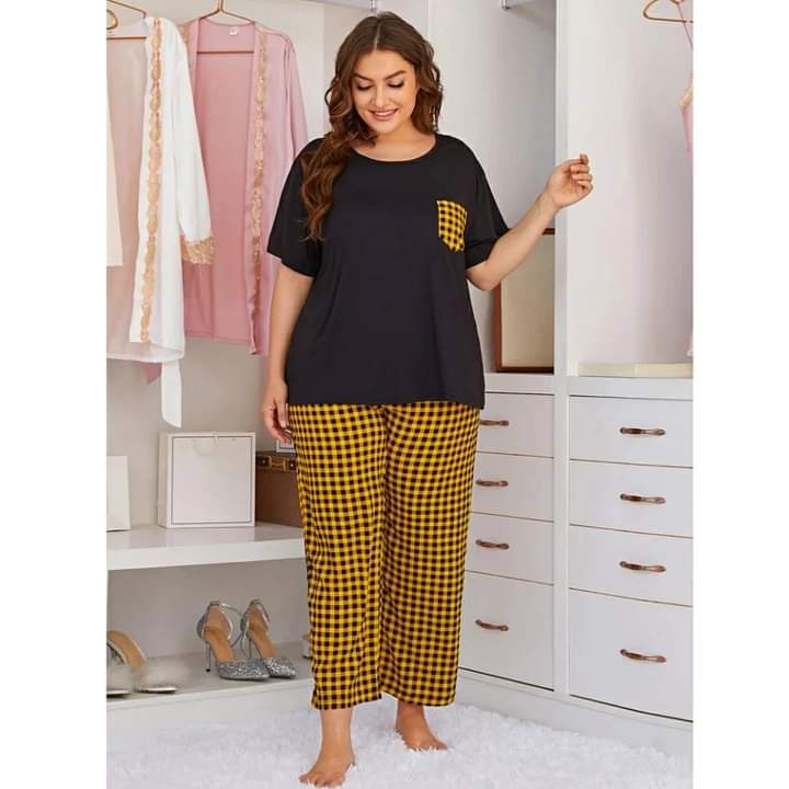 Mustard Check Pocket Pj Set Sleepwear