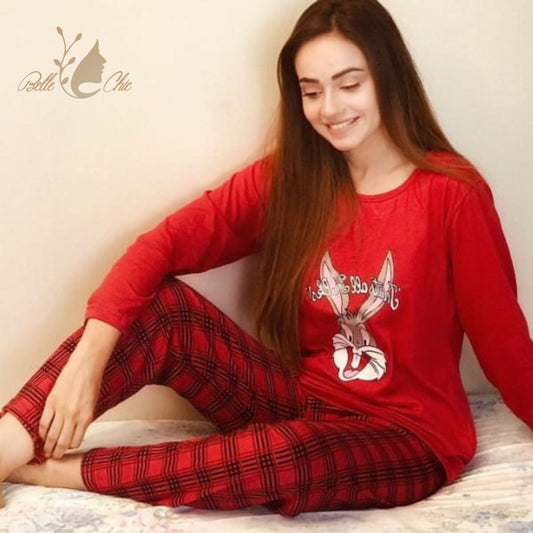 RED BUNNY PRINTED NIGHT WEAR