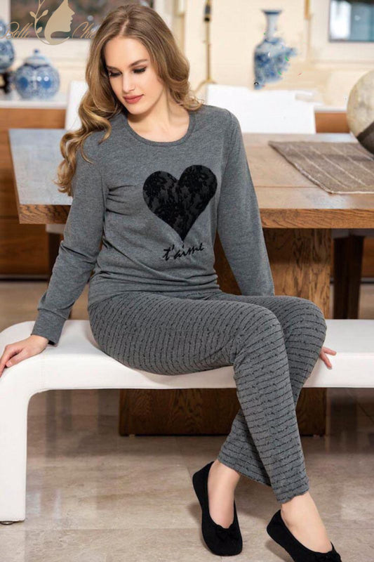 Grey heart Printed Night Suit