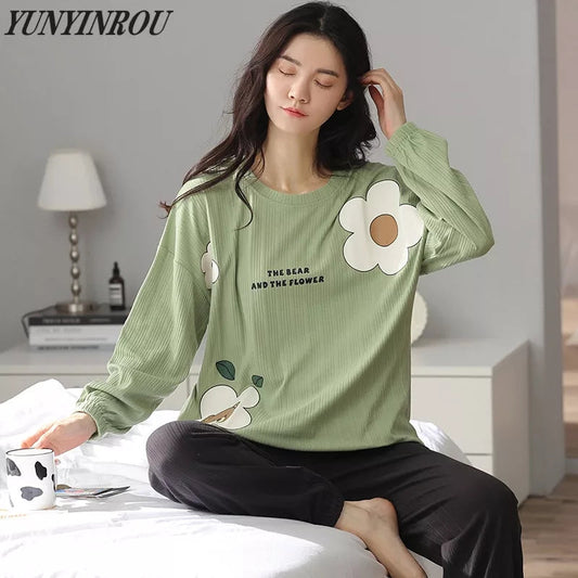 Green & WHITE FLOWERS PRINTED NIGHT WEARS (Full-Sleeves)