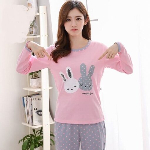 Pink and Grey Double Rabbit Print PJ Set